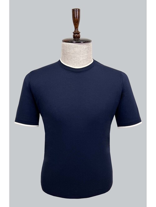 SUIT SARTORIA NAVY BLUE SHORT SLEEVE KNITWEAR T-SHIRT 9017