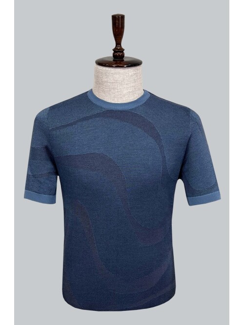 SUIT SARTORIA NAVY BLUE SHORT SLEEVE KNITWEAR T-SHIRT 9027
