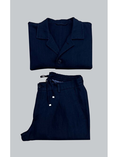 SUIT SARTORIA NAVY BLUE LINEN SUIT 2376