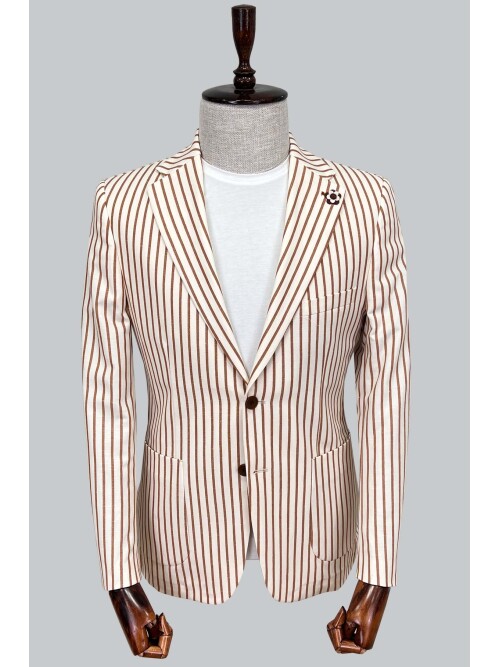 SUIT SARTORIA BROWN STRIPED LINEN JACKET 4351