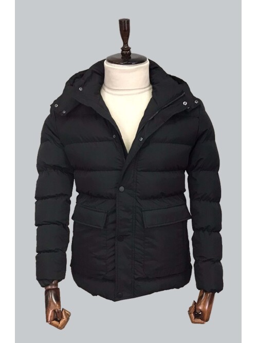 SİYAH KAPİŞONLU MONT 8092