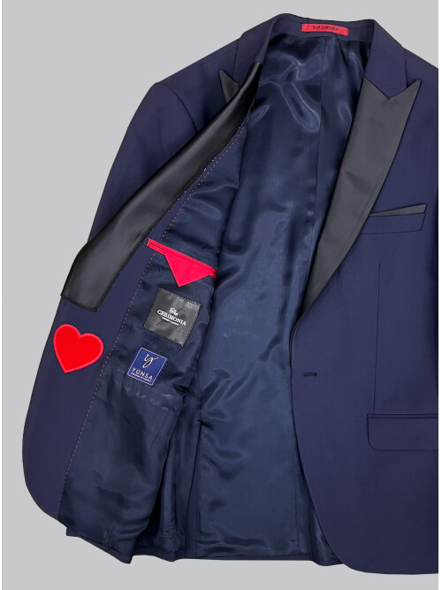 SUIT SARTORIA REMOVABLE LAPEL WOOL NAVY BLUE SUIT 5626