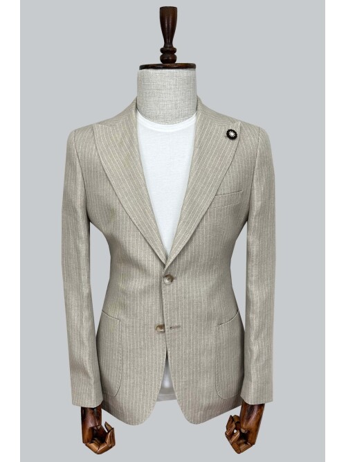 SUIT SARTORIA ÇİZGİLİ BEJ KETEN CEKET 4613