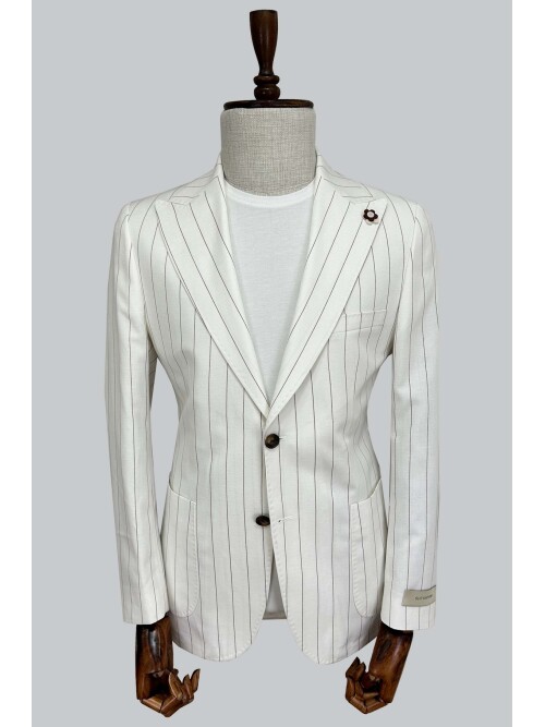 SUIT SARTORIA ÇİZGİLİ BEYAZ KETEN CEKET 4599