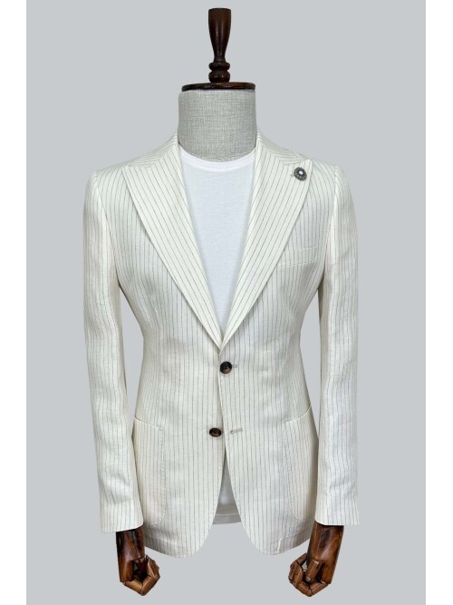 SUIT SARTORIA ÇİZGİLİ BEYAZ KETEN CEKET 4613
