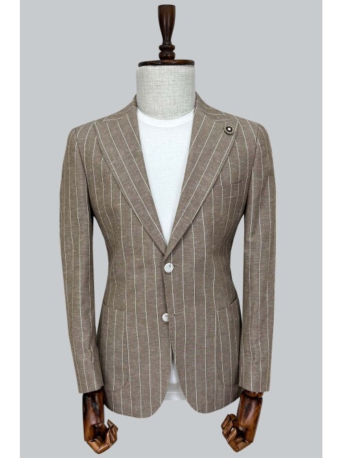 SUIT SARTORIA ÇİZGİLİ KAHVERENGİ KETEN CEKET 4599