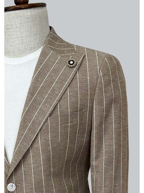 SUIT SARTORIA ÇİZGİLİ KAHVERENGİ KETEN CEKET 4599