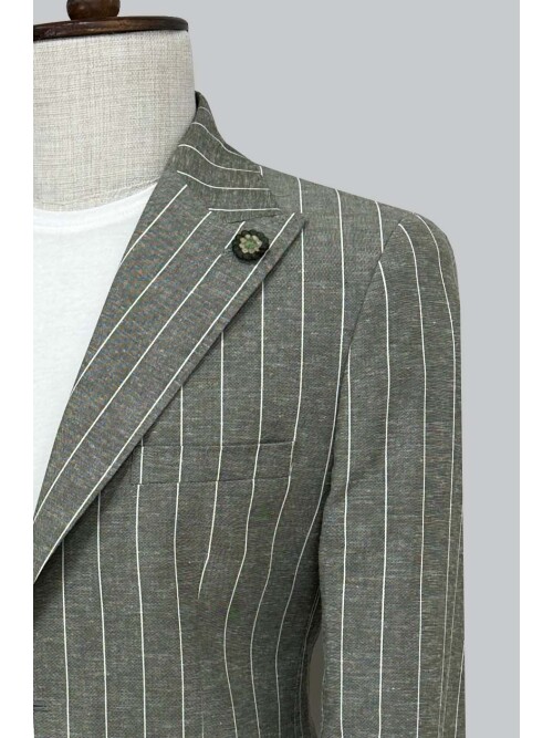 SUIT SARTORIA ÇİZGİLİ YEŞİL KETEN CEKET 4599
