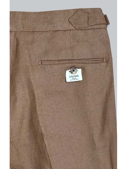 SUIT SARTORIA BROWN SINGLE PLEAT LINEN TROUSERS 1155