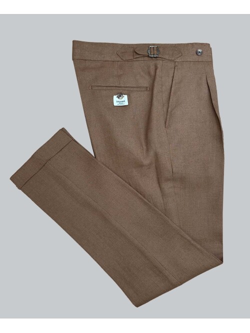 SUIT SARTORIA BROWN SINGLE PLEAT LINEN TROUSERS 1155