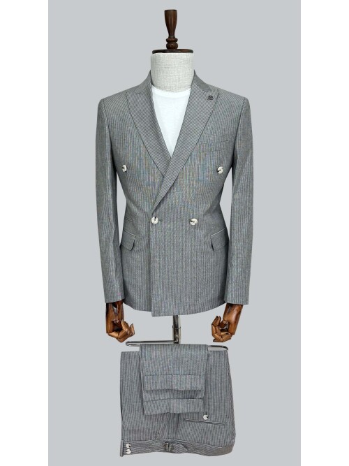 SUIT SARTORIA SİYAH KETEN ÇİZGİLİ KRUVAZE TAKIM 2131