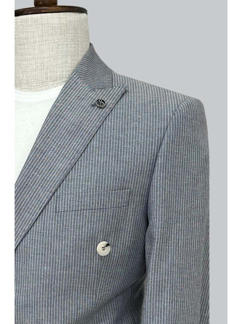 SUIT SARTORIA LACİVERT KETEN ÇİZGİLİ KRUVAZE TAKIM 2131