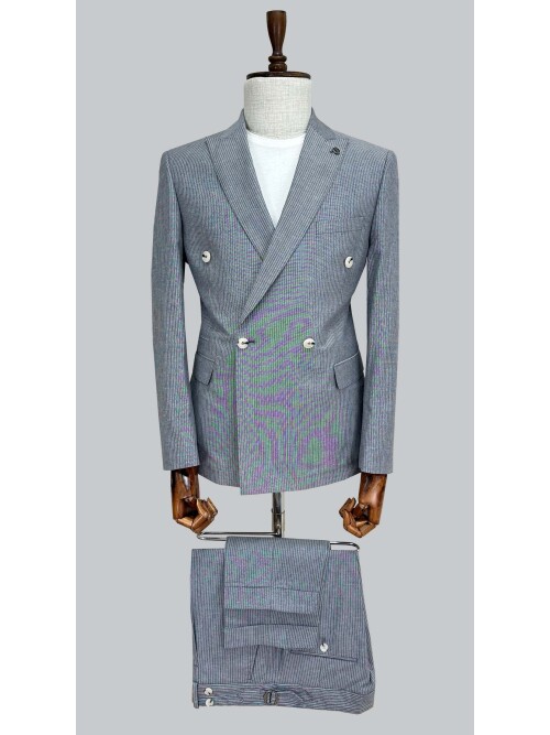 SUIT SARTORIA LACİVERT KETEN ÇİZGİLİ KRUVAZE TAKIM 2131