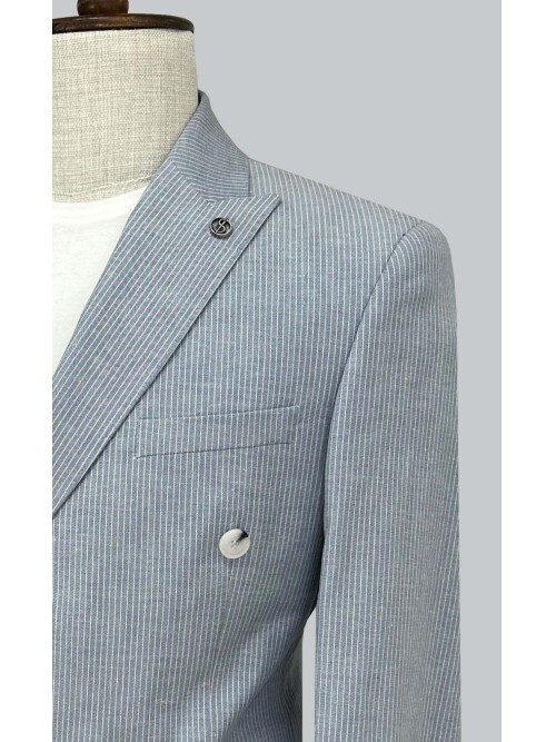 SUIT SARTORIA MAVİ KETEN ÇİZGİLİ KRUVAZE TAKIM 2131