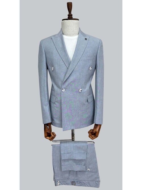 SUIT SARTORIA MAVİ KETEN ÇİZGİLİ KRUVAZE TAKIM 2131