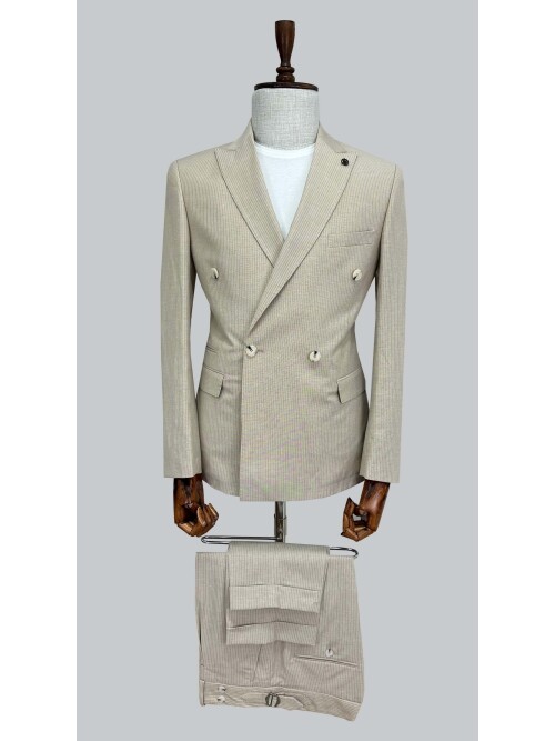 SUIT SARTORIA BEJ KETEN ÇİZGİLİ KRUVAZE TAKIM 2131