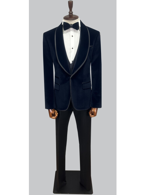 SUIT SARTORIA NAVY BLUE VELVET TUXEDO 5662