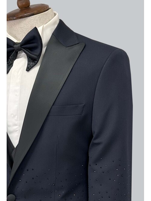 SUIT SARTORIA PEAK LAPEL NAVY STONE TUXEDO 5700
