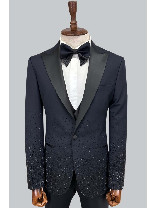 SUIT SARTORIA PEAK LAPEL NAVY STONE TUXEDO 5700