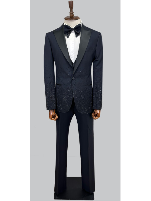 SUIT SARTORIA PEAK LAPEL NAVY STONE TUXEDO 5700