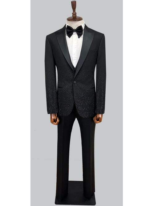SUIT SARTORIA SİVRİ YAKA SİYAH TAŞLI DAMATLIK 5700