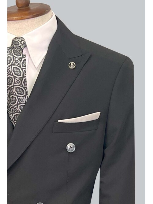 SUIT SARTORIA BLACK DOUBLE BREASTED SUIT 2606