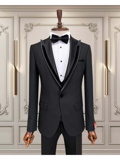 SUIT SARTORIA SİYAH SİVRİ ÇIKMA YAKA DAMATLIK 5063