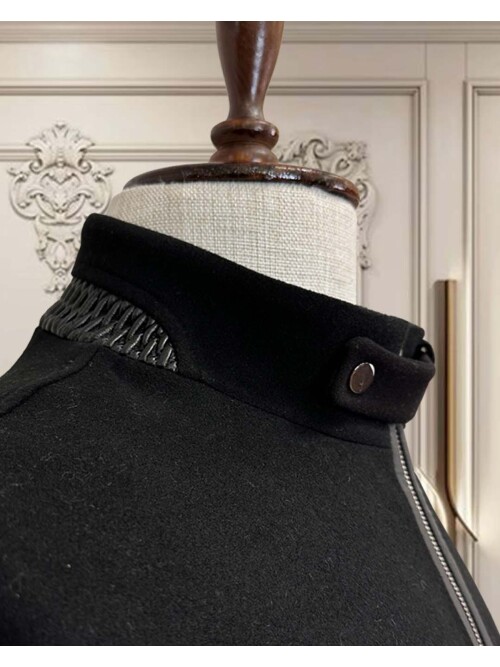 SUIT SARTORIA Mens Black Stand Collar Zipper Jacket