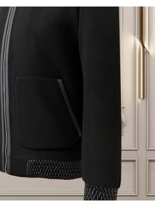 SUIT SARTORIA Mens Black Stand Collar Zipper Jacket