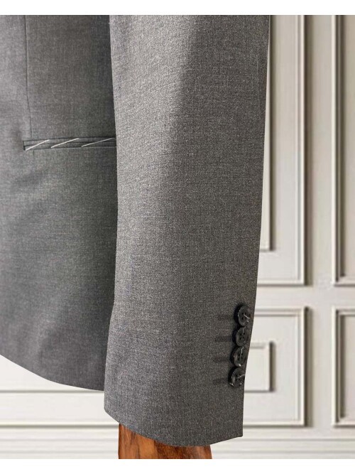 Grey Peak Lapel Double-Breasted Suit with Pick Stitching