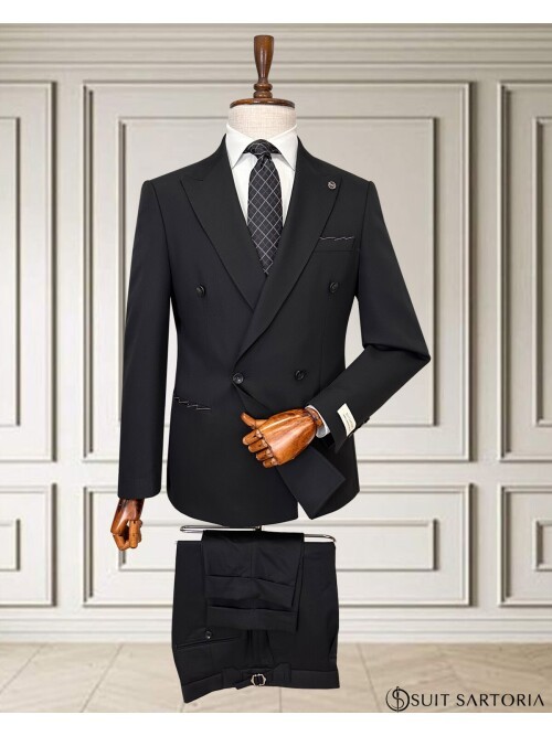 Black Peak Lapel Double Breasted Men’s Suit