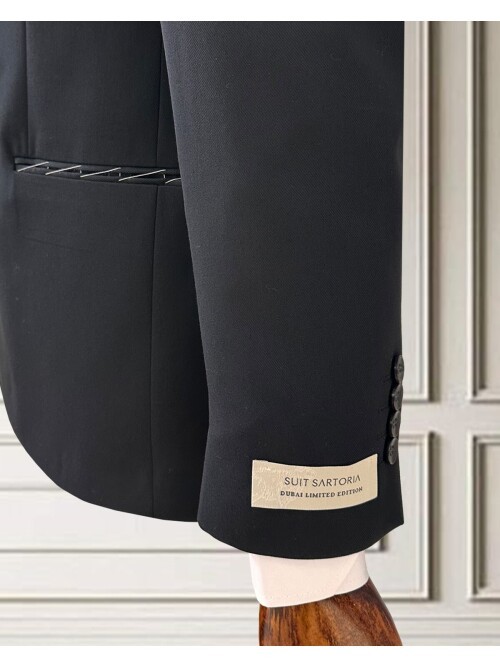 Black Peak Lapel Double Breasted Men’s Suit