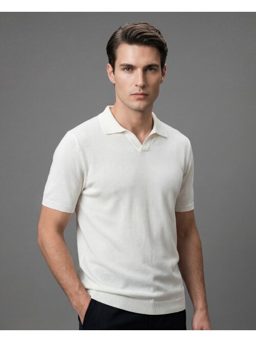 White Polo Neck 3-Button Short Sleeve Knit