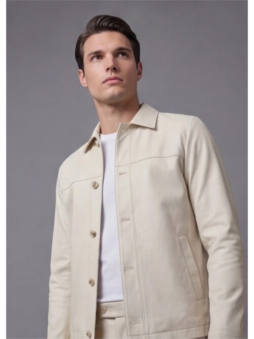 Açık Bej Gömlek Yaka Spor Takım Elbise