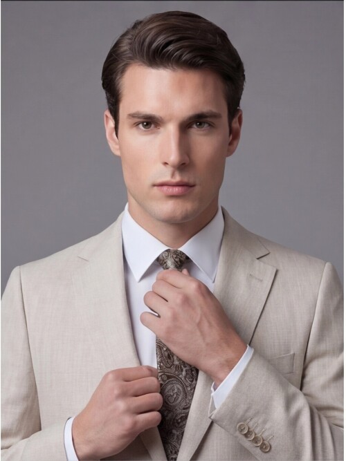 Açık Bej Mono Yaka İki Düğmeli Takım Elbise