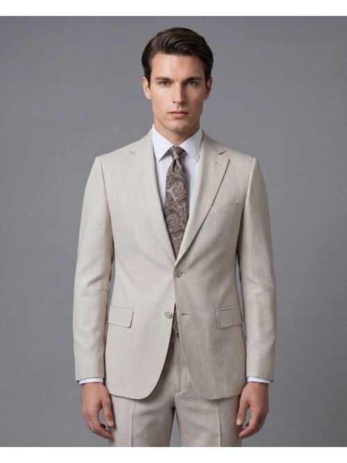 Açık Bej Mono Yaka İki Düğmeli Takım Elbise