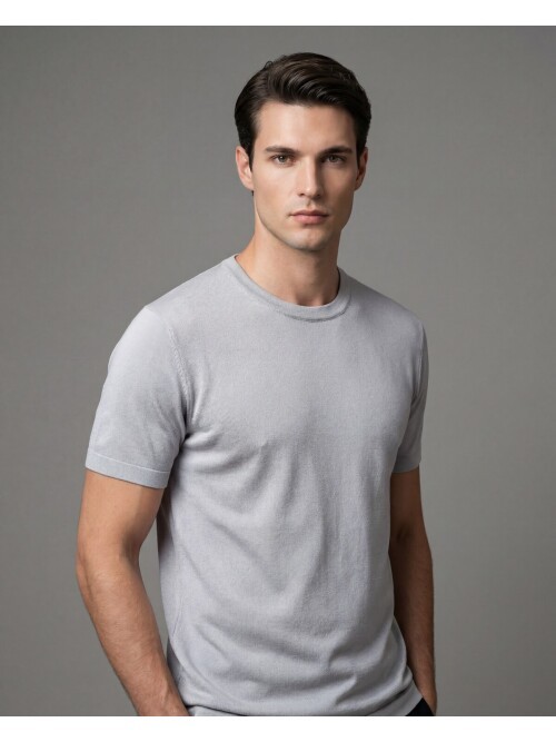 Light Grey Crew Neck Short Sleeve Knit