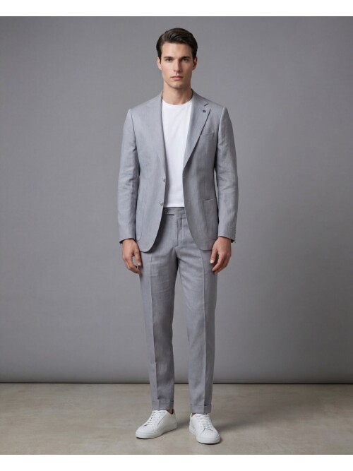 Açık Gri Comfort Fit Mono Yaka Torba Cep Takım Elbise