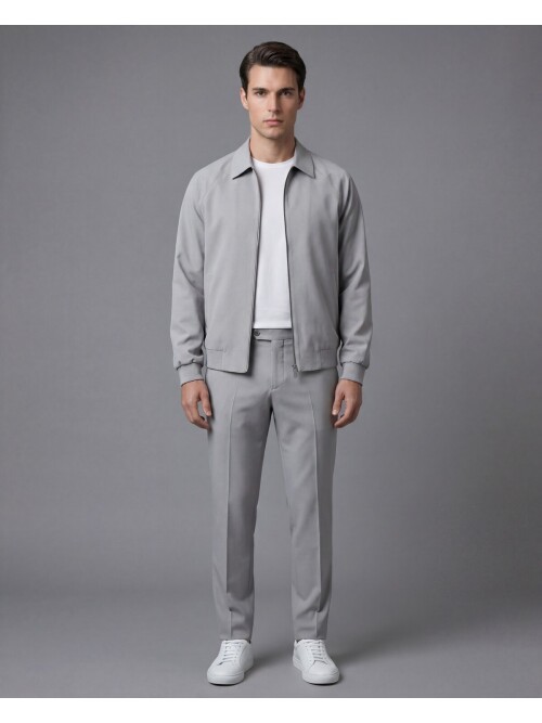 Açık Gri Fermuarlı Gömlek Yaka Spor Takım