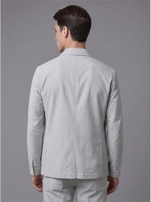 Açık Gri Gömlek Yaka Düğmeli Torba Cepli Takım