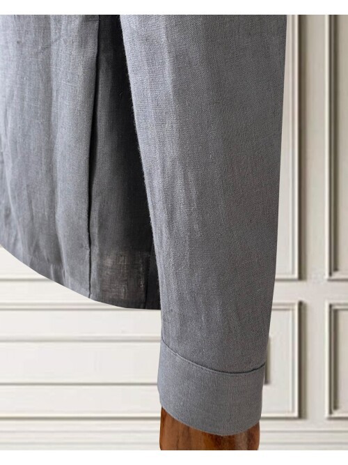 Açık Gri Keten Safari Takım Elbise