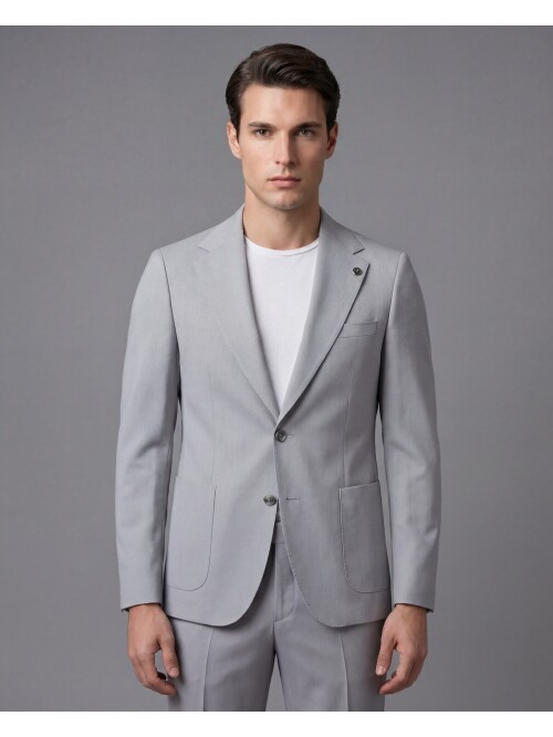 Açık Gri Mono Yaka İki Düğmeli Takım Elbise