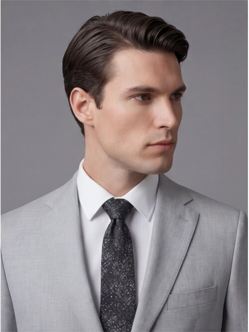 Açık Gri Mono Yaka İki Düğmeli Takım Elbise