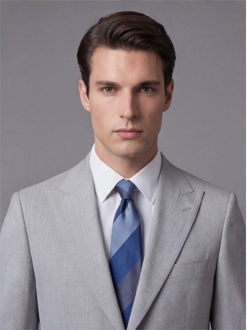 Açık Gri Sivri Yaka İki Düğmeli Slim Fit Takım Elbise