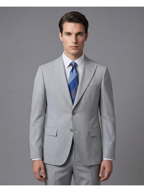 Açık Gri Sivri Yaka İki Düğmeli Slim Fit Takım Elbise