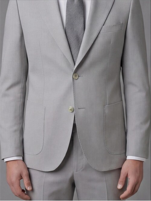 Light Grey Slim Fit Notch Lapel Suit with Patch Pockets