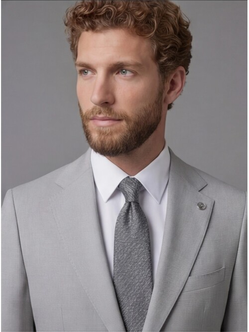 Light Grey Slim Fit Notch Lapel Suit with Patch Pockets