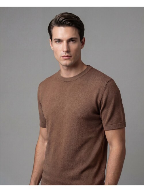 Light Brown Crew Neck Short Sleeve Knit