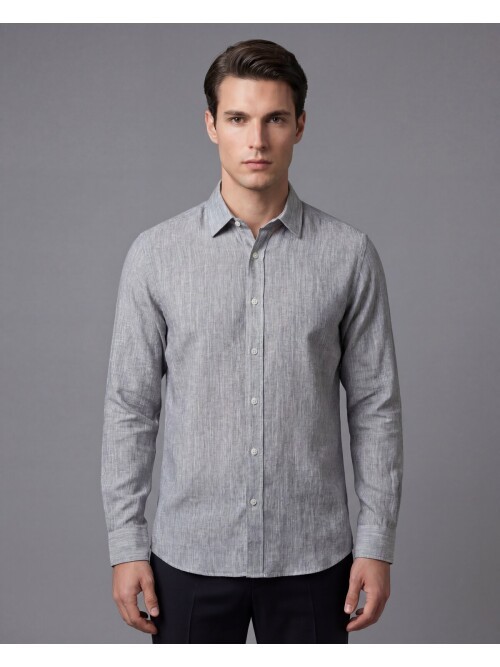 Açık Kahverengi Desenli Regular Fit Uzun Kollu Gömlek