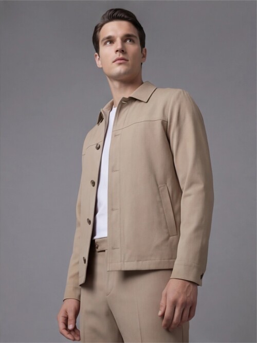 Açık Kahverengi Gömlek Yaka Spor Takım Elbise